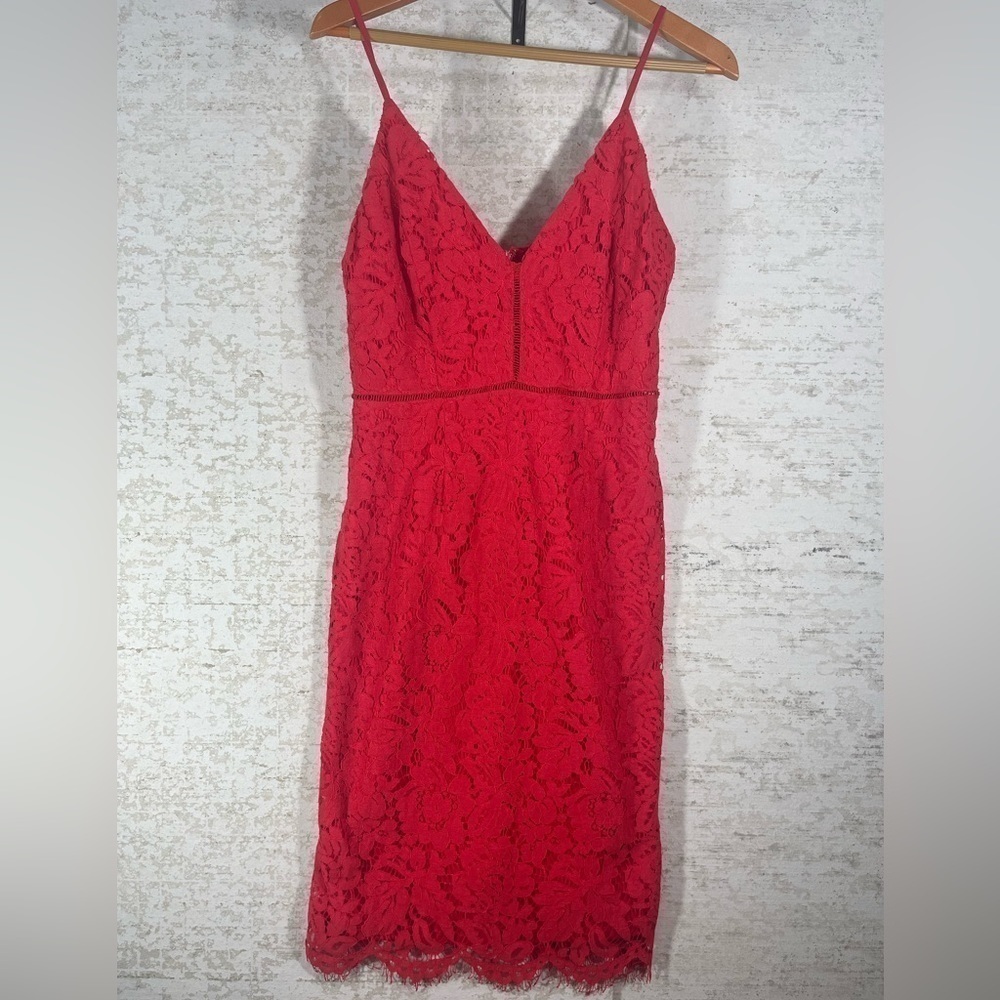 ASTR Red Lace Dress Sz Medium Spaghetti Strap Cami Boho Cocktail Formal - Picture 2 of 11
